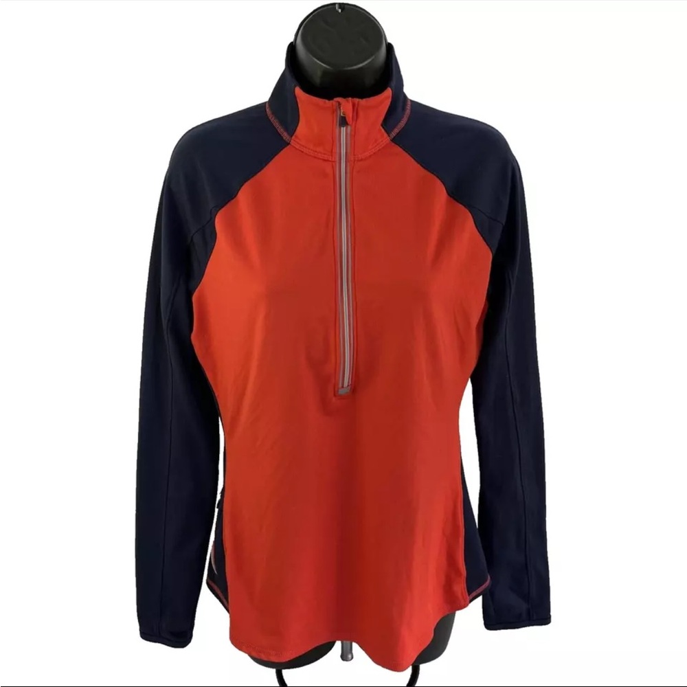 Women’s Athleta 1/2 Zip Pullover Track Jacket Shirt Long Sleeve Sz M Blue Orange